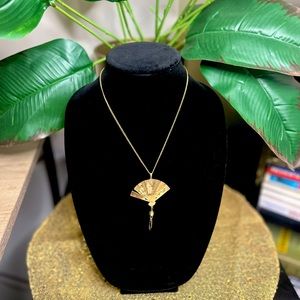 Golden Folding Fan Necklace